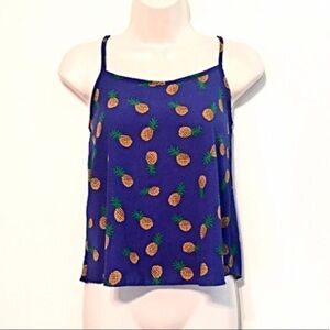 Awesome pineapple tank top pullover blue yellow size small